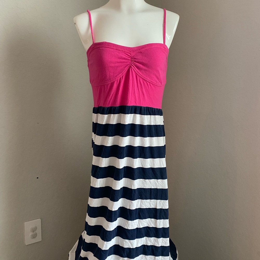 Y2K Womens Babydoll Maxi Dress Size Large Striped Tiered Preppy Coastal